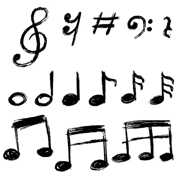 Set Handgezeichneter Notenkritzeleien Vector Doodle Design Element Musik Notiz Cartoon — Stockvektor