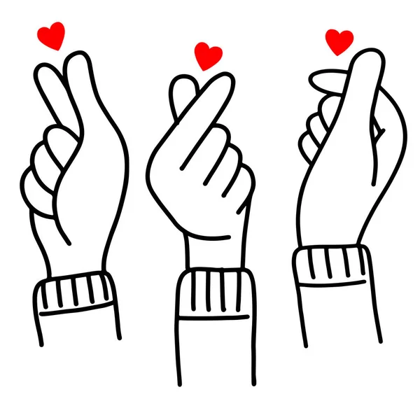 Korean Love Sign Doodle Korea Finger Heart Vector Illustration — 스톡 벡터