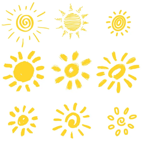 Набір Елементів Дизайну Смішне Каракулеве Сонце Векторна Ілюстрація — стоковий вектор