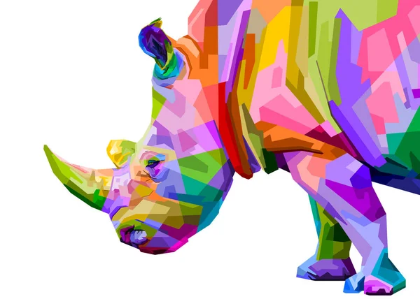 色彩艳丽的犀牛流行艺术风格 独立于白色背景 矢量说明 — 图库矢量图片