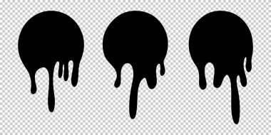 Boya damlıyor. Güncel boya, lekeler. Şimdiki mürekkepler. Damlayan sıvı. Şeffaf arkaplanda izole edilmiş. Vektör illüstrasyonu.