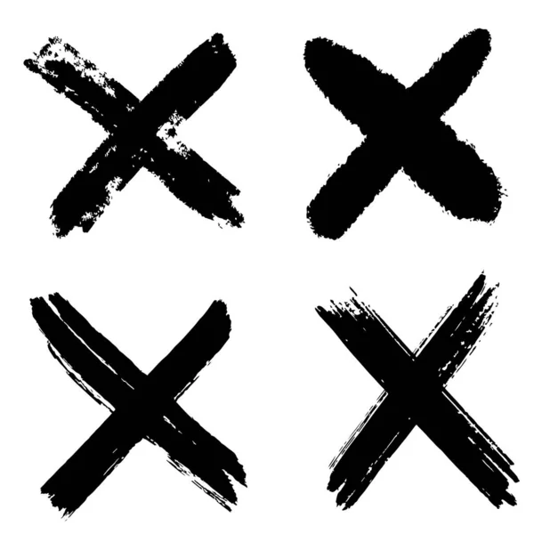 El çizimi X işaretleri beyaz arkaplanda izole edildi. İki Çapraz Vektör Fırça Vuruşu. Çizim işaretleri.