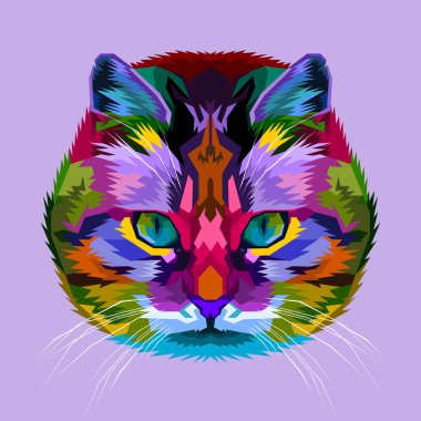 Soyut pop sanatında renkli bir kedi. vektör illüstrasyonu.