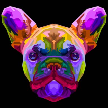 Pop sanat tarzında renkli Fransız bulldog. vektör illüstrasyonu.
