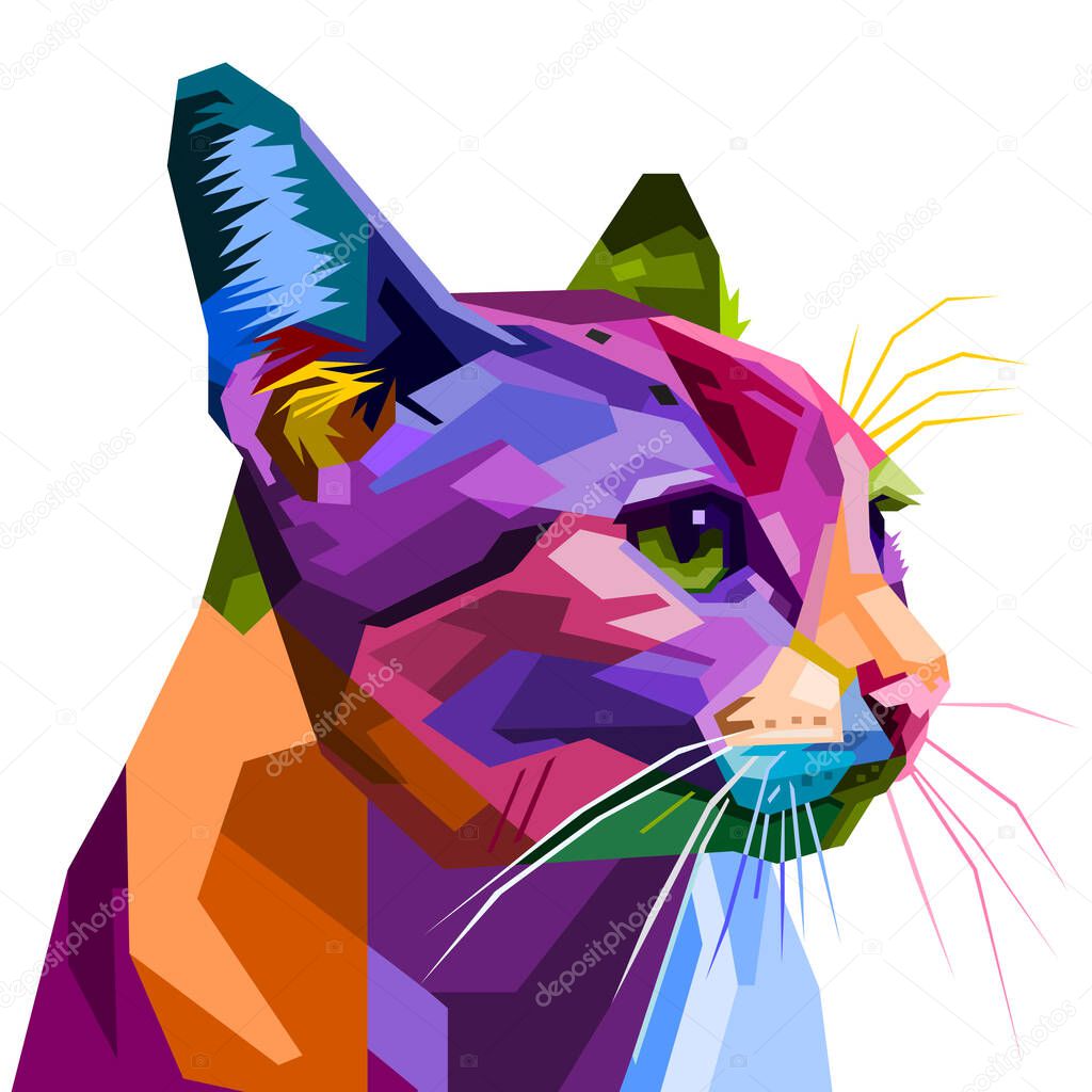 Colorful cat isolated on white background. vector illustration.
