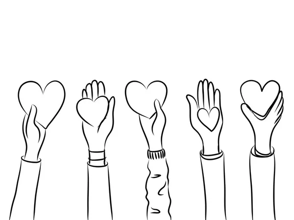 Doodle Hände Hoch Hände Klatschen Vor Liebe Konzept Von Wohltätigkeit — Stockvektor