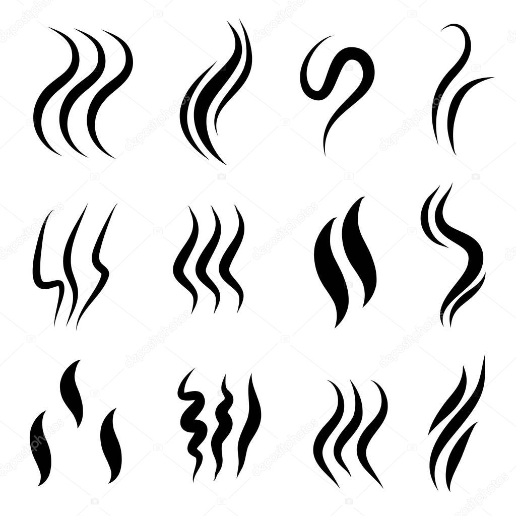 Set of hand drawn vector doodle smoke symbol. Aroma smell icon. Vector illustration.