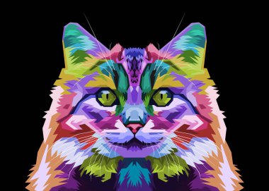 Pop sanat tarzında renkli Norveç orman kedisi. vektör illüstrasyonu.