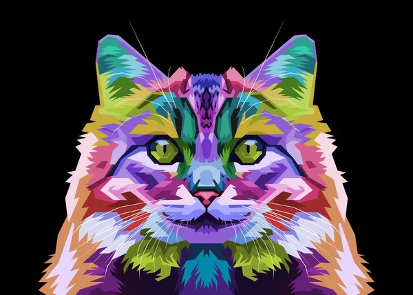 Pop sanat tarzında renkli Norveç orman kedisi. vektör illüstrasyonu.