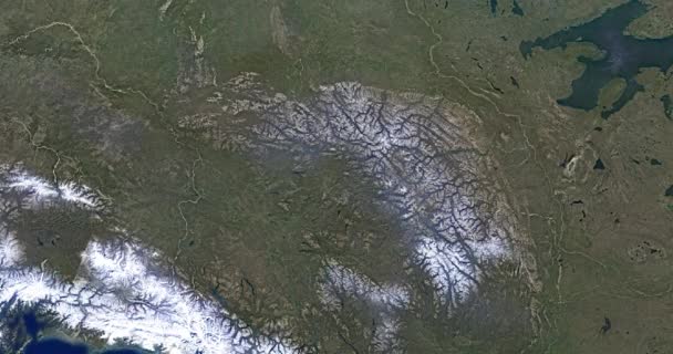 Time Lapse Melt Yukon Mountain Peaks Satellite 1984 2018 Inglés — Vídeo de stock