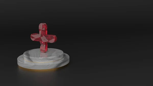 3D рендеринг красного драгоценного камня плюс символ — стоковое фото