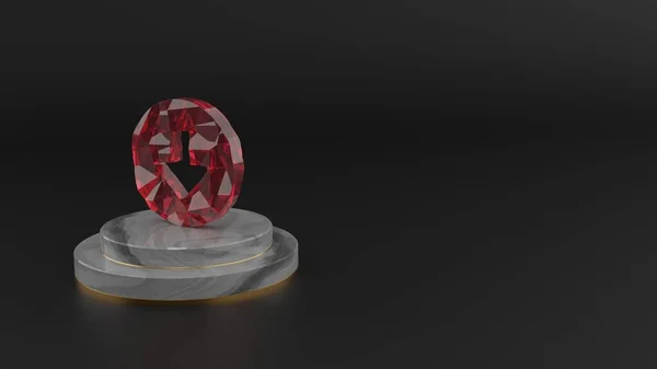 3D renderização de símbolo de pedra preciosa vermelha de seta para baixo no ícone círculo — Fotografia de Stock
