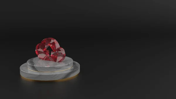 クラウドアップロードアイコンの赤い宝石のシンボルの3Dレンダリング — ストック写真