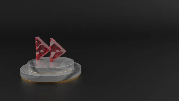 Rendering 3D di gemma rossa simbolo di doppia freccia destra icona — Foto Stock