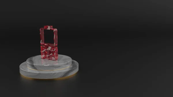 3D рендеринг красного драгоценного камня вертикальный символ наполовину заряженной батареи значок — стоковое фото