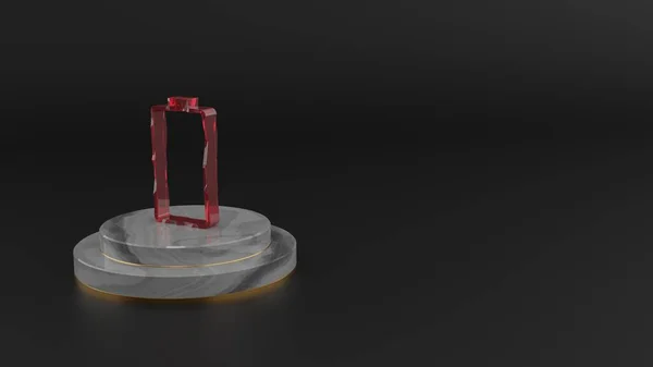 Representación 3D de la piedra preciosa roja símbolo vertical del icono de la batería vacía — Foto de Stock