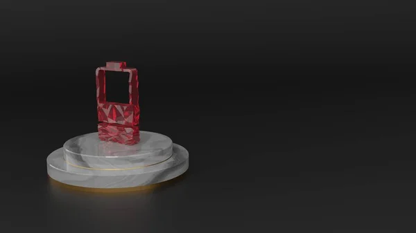 3D απόδοση του κόκκινου πολύτιμου λίθου κάθετο σύμβολο του μισού φορτισμένου εικονιδίου της μπαταρίας — Φωτογραφία Αρχείου