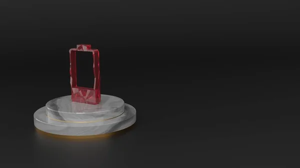 3D απόδοση κόκκινου πολύτιμου λίθου κάθετο σύμβολο ενός τέταρτου φορτισμένου εικονιδίου μπαταρίας — Φωτογραφία Αρχείου
