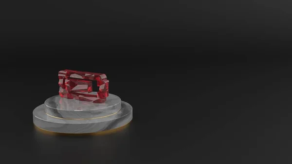 3D рендеринг красного драгоценного камня горизонтальный символ батареи три четверти значок — стоковое фото