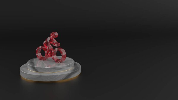 3D rendering of red gemstone symbol of bike with rider icon
