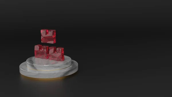 3D рендеринг красного драгоценного камня символа коробки значок — стоковое фото