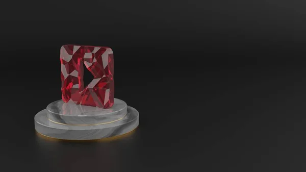 3D рендеринг красного драгоценного камня символа квадрата карета правой иконки — стоковое фото