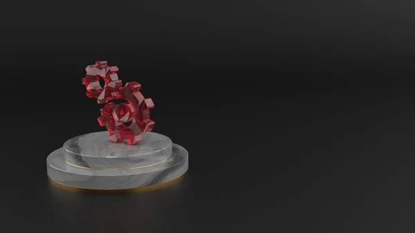 Representación en 3D del símbolo de piedras preciosas rojas del icono de rueda dentada —  Fotos de Stock