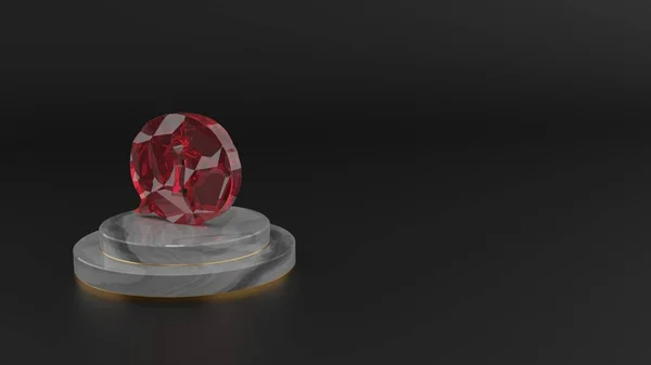 丸みを帯びたチャットバブルアイコンの赤い宝石のシンボルの3Dレンダリング — ストック写真