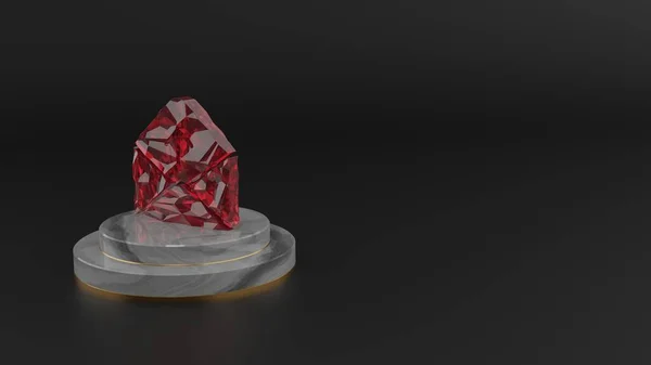 Representación en 3D del símbolo de gemas rojas del icono de sobre abierto de papel — Foto de Stock