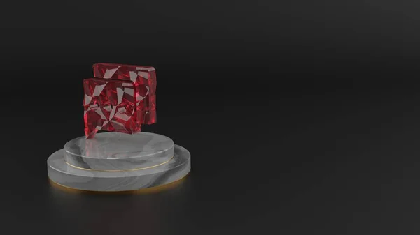 3D рендеринг красного драгоценного камня символ двух круглых пузырьков чата значок — стоковое фото
