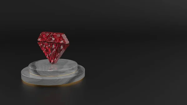 3D renderização de símbolo de pedra preciosa vermelha do ícone de diamante — Fotografia de Stock