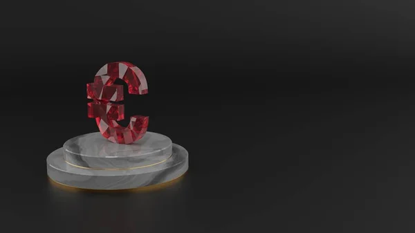 3D рендеринг красного драгоценного камня символа евро — стоковое фото