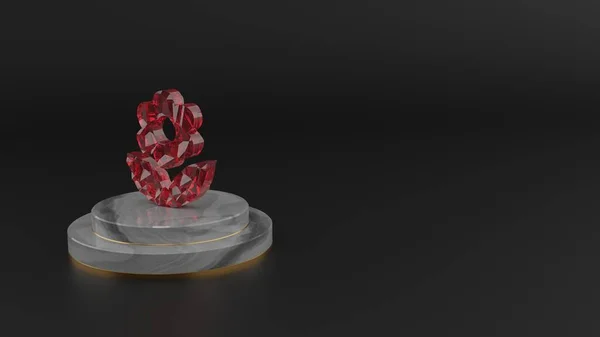 Rendering 3D di pietra preziosa rossa simbolo di icona di fiore — Foto Stock