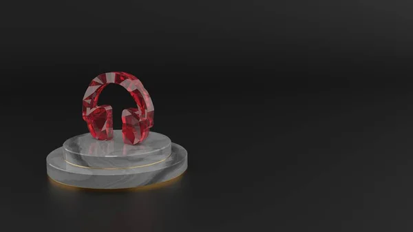 3D візуалізація червоного дорогоцінного каміння символ піктограми навушників — стокове фото