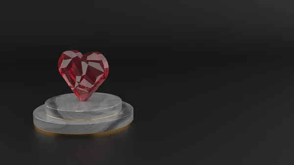Kalp ikonunun 3 boyutlu kırmızı değerli taş sembolü — Stok fotoğraf