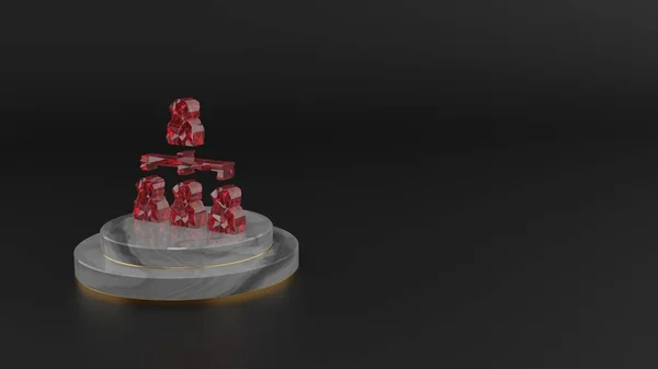 3D візуалізація червоного дорогоцінного каміння символ ієрархічної піктограми структури — стокове фото