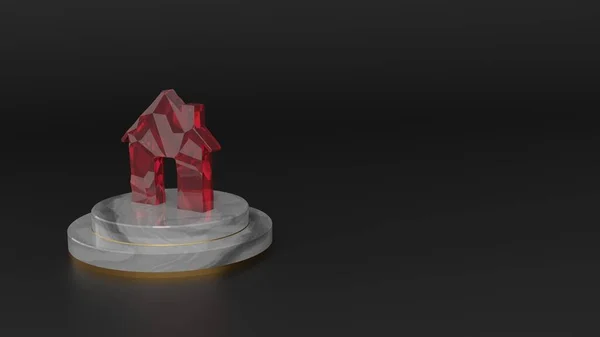 Representación en 3D del símbolo de gemas rojas del icono del hogar — Foto de Stock