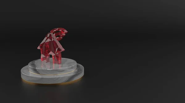 레드 제임스 톤 (Red Gemstone) 의 3D 렌더링 - 홈 와이파이 아이콘 — 스톡 사진