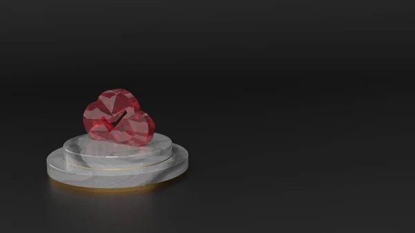 3D візуалізація червоного дорогоцінного каміння символ значка перевірки — стокове фото