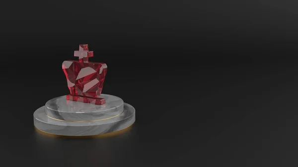 Representación en 3D del símbolo de piedras preciosas rojas del icono del rey del ajedrez — Foto de Stock