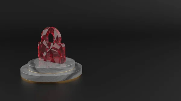 3D renderização de símbolo de pedra preciosa vermelha do ícone de bloqueio — Fotografia de Stock