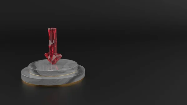 3D απόδοση του κόκκινου συμβόλου πολύτιμων λίθων από μακρύ βέλος κάτω εικονίδιο — Φωτογραφία Αρχείου