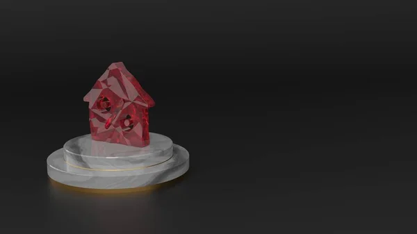 3D рендеринг красного драгоценного камня символа ипотеки — стоковое фото