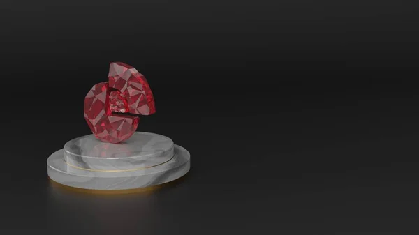 饼图图标红色宝石符号的3D渲染 — 图库照片