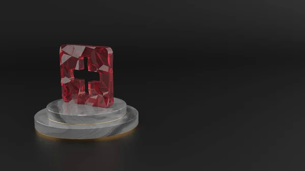 3D απόδοση του κόκκινου συμβόλου πολύτιμων λίθων συν τετράγωνο εικονίδιο — Φωτογραφία Αρχείου