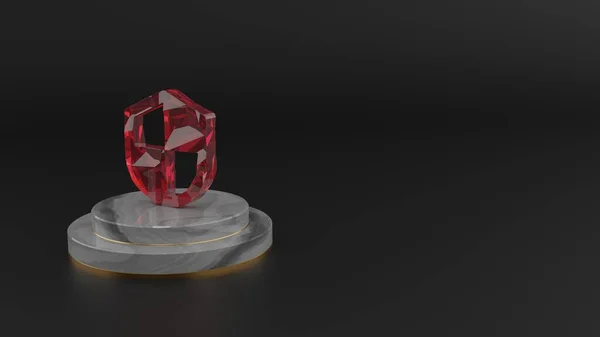 Rendering 3D della gemma rossa simbolo dell'icona dello scudo — Foto Stock