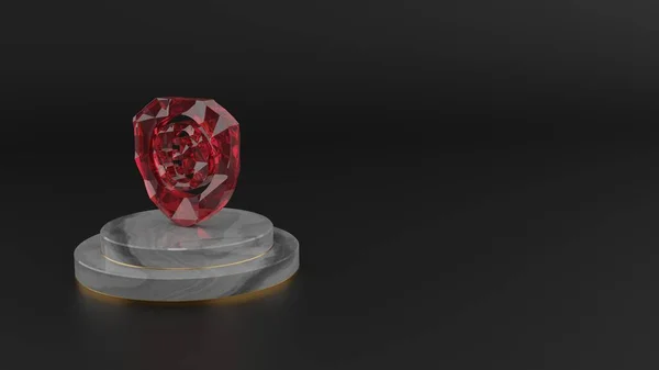 3D rendering of red gemstone symbol of shield  icon — Stock Photo, Image