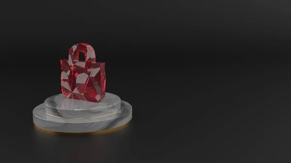 Rendering 3D di pietra preziosa rossa simbolo dell'icona della shopping bag — Foto Stock