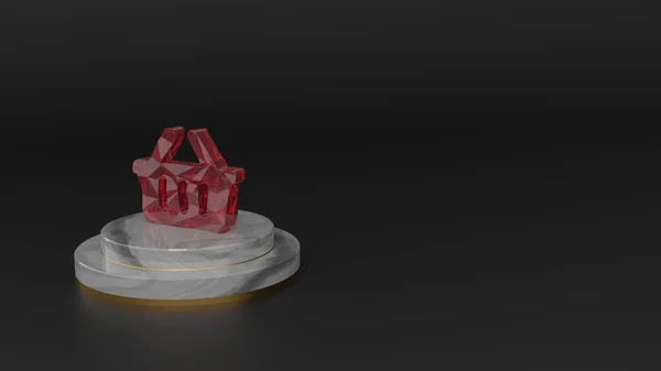 Representación en 3D del símbolo de gemas rojas del icono de la cesta de la compra —  Fotos de Stock
