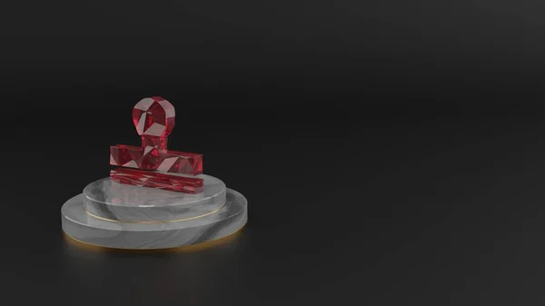 3D απόδοση του κόκκινου συμβόλου πολύτιμων λίθων του εικονιδίου σφραγίδα — Φωτογραφία Αρχείου